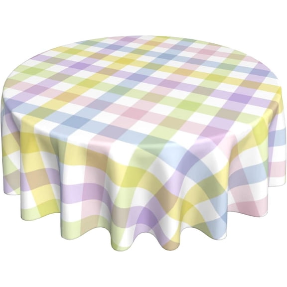 Easter Plaid Round Tablecloth 60 Inch,Spring Coloring Checkered Table Cloth,Wrinkle Stain Waterproof Holiday Table Covers,Rustic Rainbow Small Fabric Farmhouse Tablecloths for Party Picnic