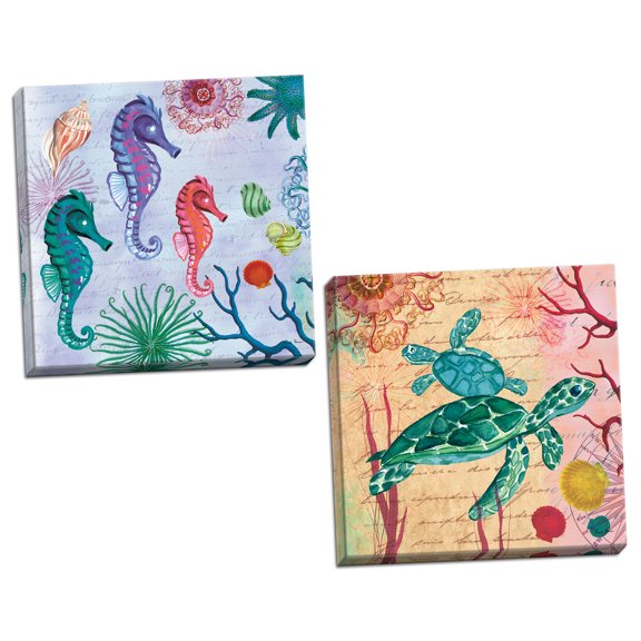 Gango Home Decor Contemporary Tropical Underwater II & IV by Farida Zaman (Ready to Hang); Two 16x16in Hand-Stretched Canvases