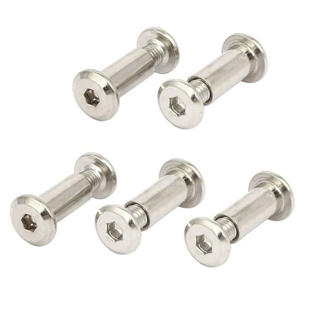 

M6x12mm Male Thread Cabinet Hex Socket Head Screw Post Silver Tone 5pcs