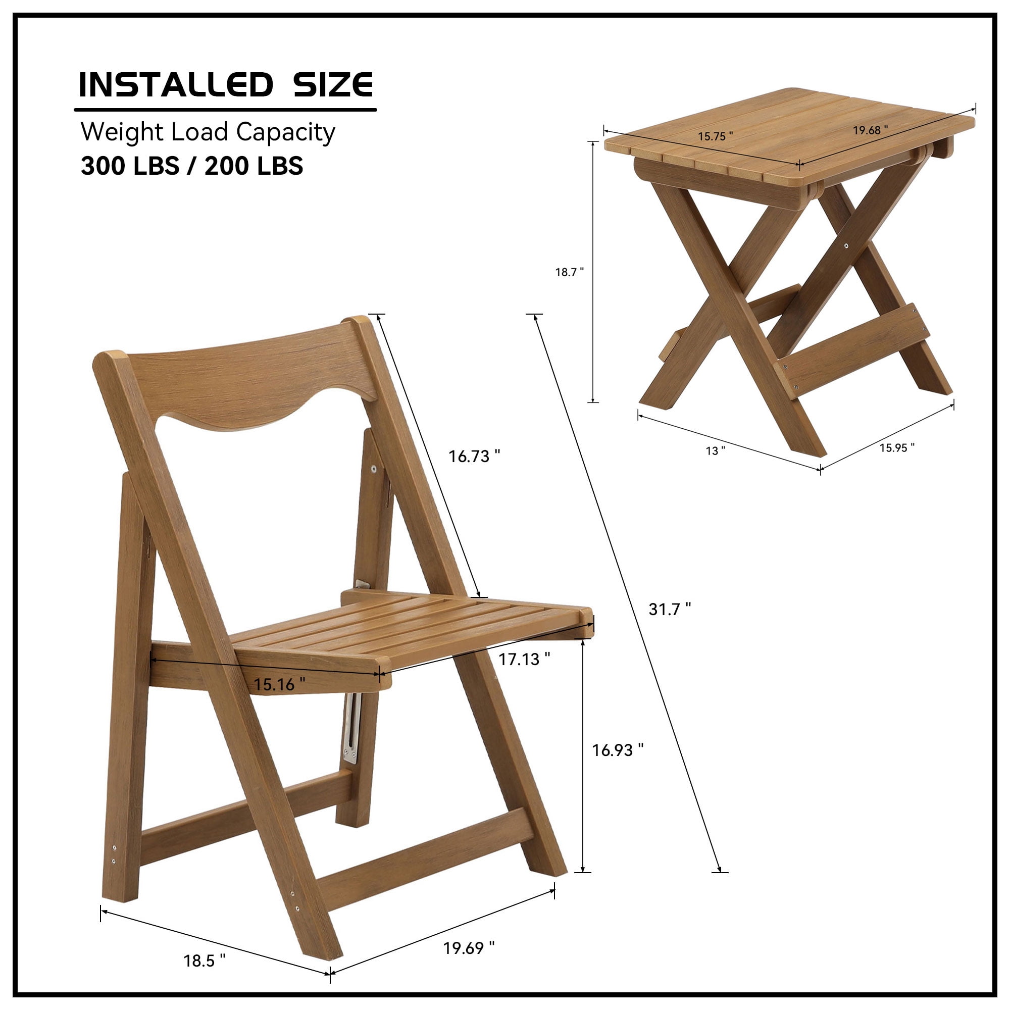 Outdoor Bistro Set, Foldable Small Table and Chair Set with 2 Chairs for Small Spaces, Teak