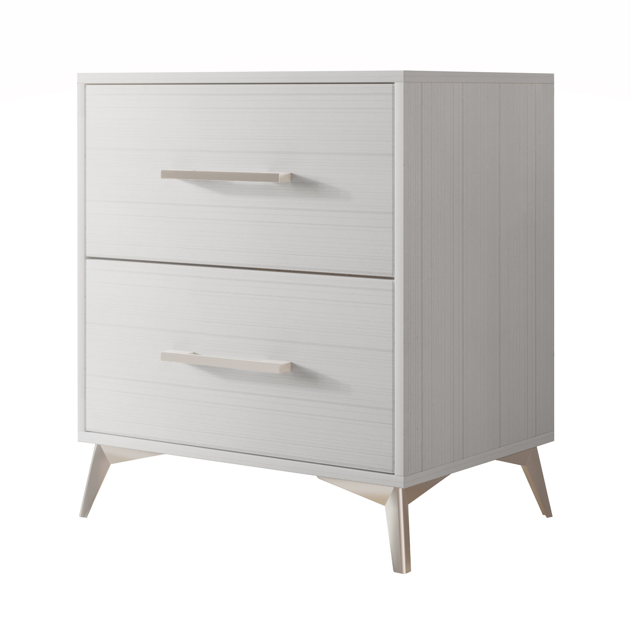 Home Design Lakewood 2 Drawer Nightstand (Set of 2) with Linear Handles and Metal Legs, White, Easy Assembly