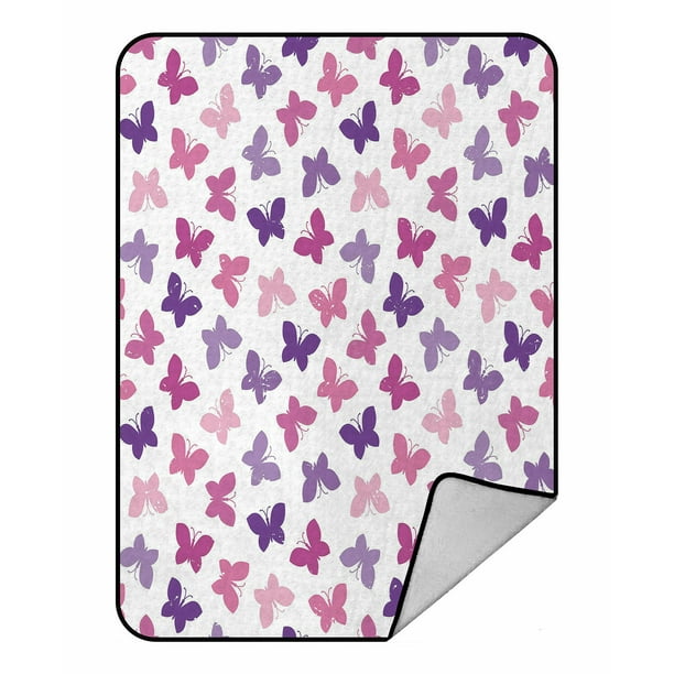 Abphqto Butterflies Purple Pink Cute Hipster Fleece Blanket Fleece Back Throw Blanket 145x200 Cm