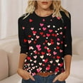 thumbnail image 5 of Tauxra Printed T-Shirt for Women with 3/4 Sleeves, Loose Fit Casual Round Neck Pullover Top for Valentine's Day or Daily Wear, 5 of 7