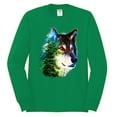 thumbnail image 2 of Earth Wolf Trees Mountains Nature Animal Lover Mens Long Sleeve Shirt, Kelly, Large, 2 of 3
