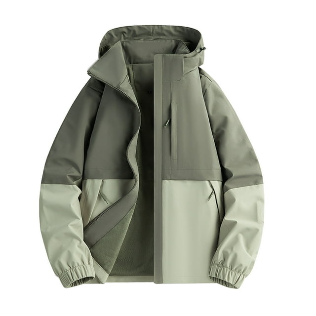 Styesk Jackets for Men Man Color Match Water Resistance Drawstring Pockets Hooded Outdoor Jacket Coat