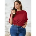 thumbnail image 3 of SHOWMALL Women's Plus Shirts Batwing Half Sleeve Drop Shoulder Shirt Textured Fashion Blouse 3X Red, 3 of 7