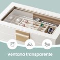 thumbnail image 3 of Caja de Joyas con Tapa de Vidrio, 4 Niveles, 3 Cajones, para Gafas de Sol, Grande, Blanco,Blanco, 3 of 11
