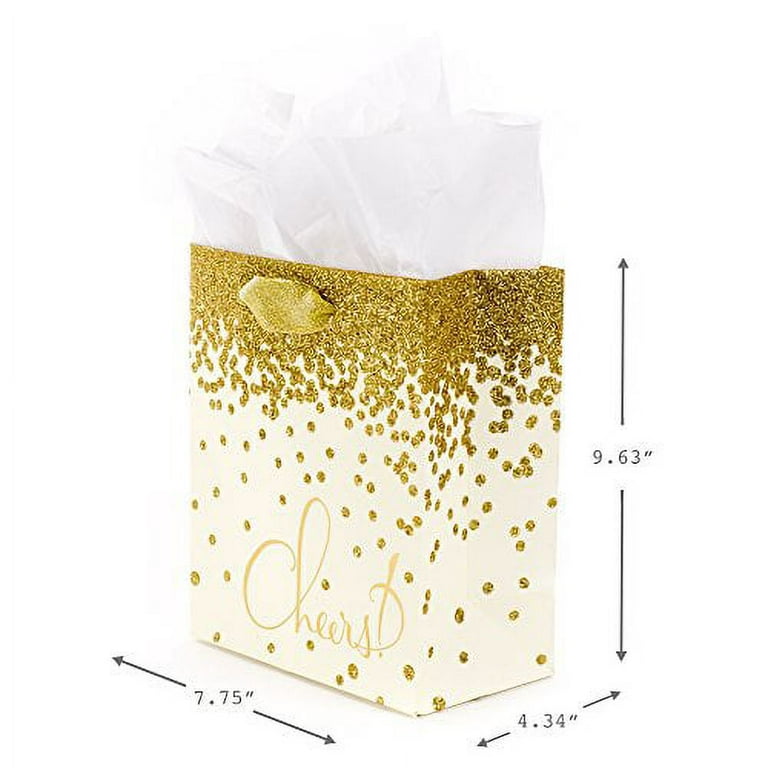 Hallmark 6 Small Gift Bag with Tissue Paper (Gold Glitter Cheers) for  Graduations, Christmas, Hanukkah, Engagements, Weddings, Retirements,  Holidays