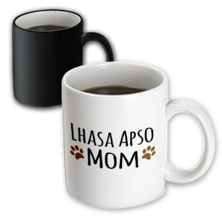 Lhasa Apso Dogs - 3dRose Lhasa Apso Dog Mom - Doggie by breed - muddy brown paw prints - doggy lover - pet owner mama love, Magic Transforming Mug, 11oz