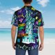 thumbnail image 4 of Balery New York City Camisas hawaianas de manga corta para hombre, camisas playeras de corte holgado, camisas de vacaciones con botones,Large, 4 of 7