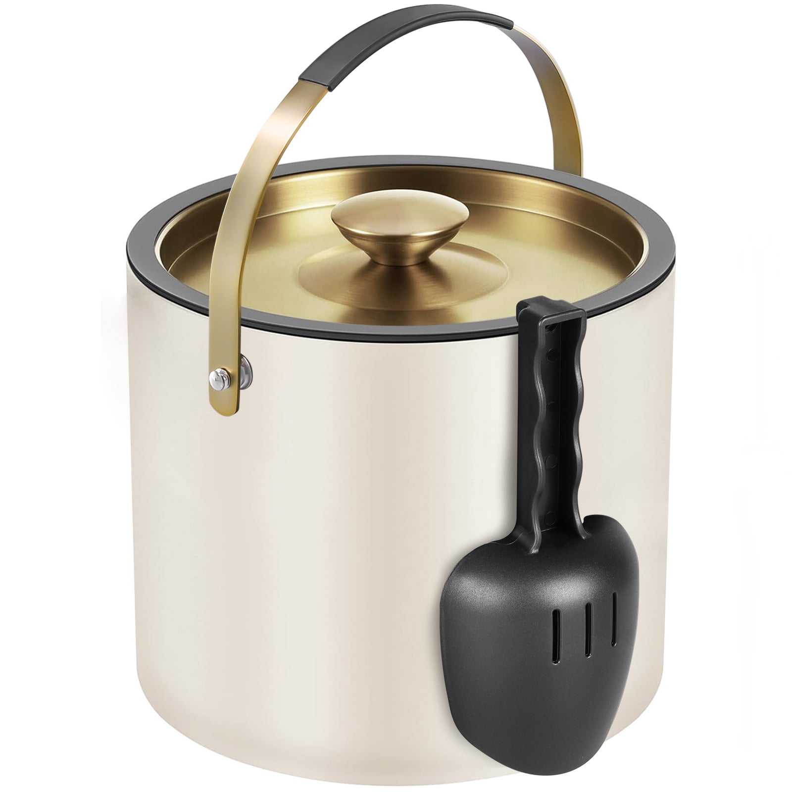 3.2L Ice Bucket with Silicone Lid, Scoop & Strainer, Double Wall Stainless Steel Insulated Ice Bucket for Parties & Cocktail Bar, Keep Ice Frozen Longer