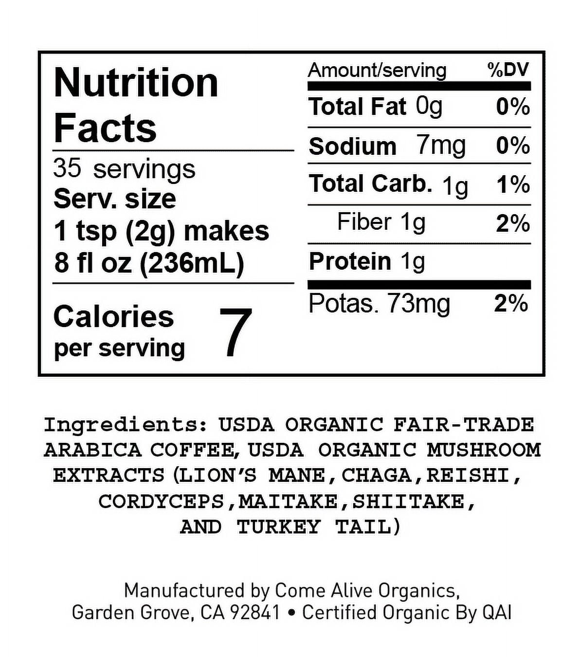 La Republica Organic Mushroom Coffee, 2.5 oz, 35 Servings, with 7 Superfood Mushrooms.