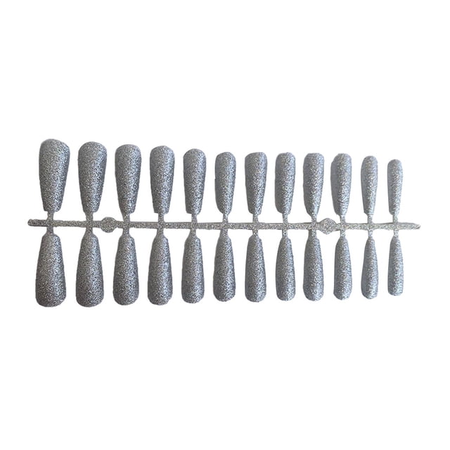 24 Pieces False Nails Glitter Shimmering Powder Full Cover Artificial Nail Tips Simple Operation Fingernail Decal DIY Accessory sliver