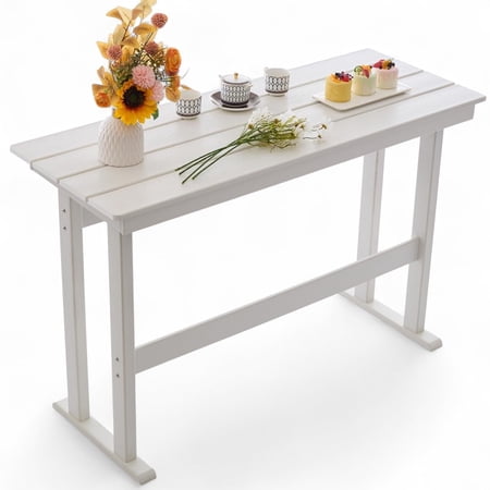 HDPE Outdoor Bar Height Table 54 Rectangular Patio Table All-Weather Design for Bistro/Garden/Poolside (White)