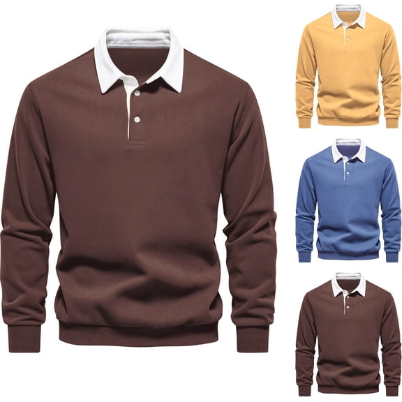 Hinvhai Mens Polo Shirts Long Sleeve Casual Stylish Collared Button Solid Color Golf T Shirts Yellow 10(XL)