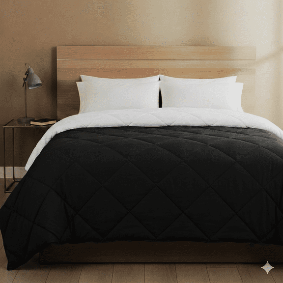 All‑Season Reversible Microfiber Comforter – Lightweight Solid Bedding, White/Black, King/Cal.king