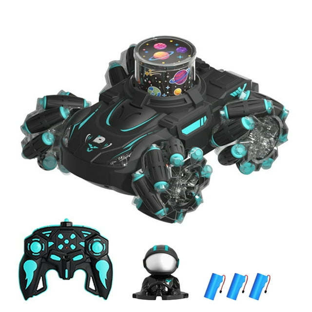 Labymos 2.4GHz Remote Control Stunt Car with HD Projection Effects, ABS Material, 3.7V 1200mAh Battery, 40m Range, Black & Blue, 3-Battery Version, Gift Box Packaging