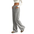 thumbnail image 5 of Hsovts Women's High Waist Wide Leg Sweatpants, Drawstring Elastic Waist Loose Casual Lounge Trousers With Side Pockets For Daily Wear Gray L, 5 of 7