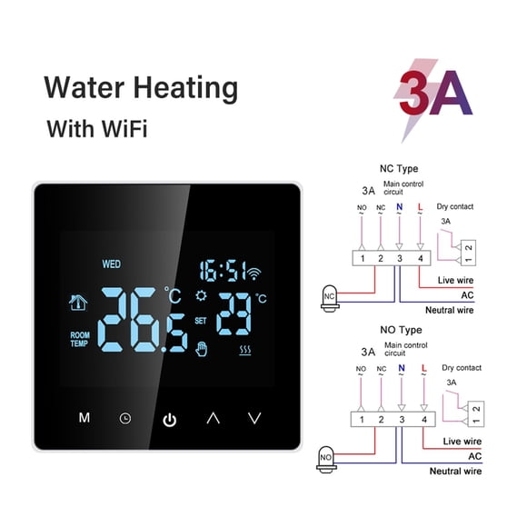 Smart Wifi Electric Floor Heating Water/Gas Boiler Thermostat Temperature Controller LCD Touch Display Wireless ,Easy to Install