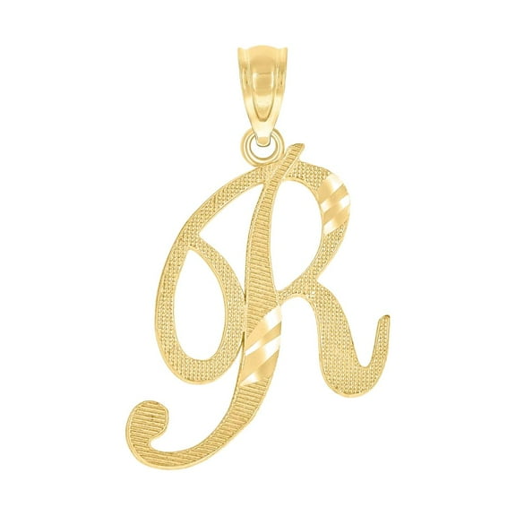 10k Yellow Gold Unisex Sparkle-Cut Letter Name Personalized Monogram Initial R Charm Pendant Necklace 21x16.00mm Wide Pe