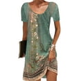 thumbnail image 1 of ORQ Women Round Neck Short Sleeve Holiday Casual Floral Print Dress, 1 of 4