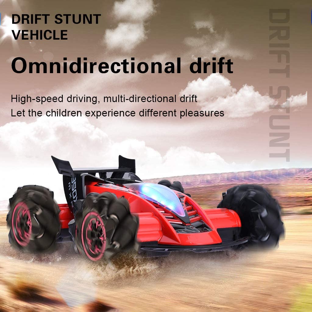 HILLO 2.4G RC Drift Stunt Car 4WD Multi-Direction LED High Speed Off-Road Vehicle With Tail Glowing Water Vapor Jet - Handle Remote Control And Watch Style Gravity Remote Control Included (Red) - image 5 of 10