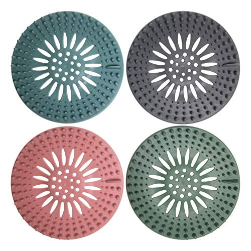 Drain Hair Catcher Cover Silicon Shower Drain Hair Trap Universal Stopper for Shower Bathroom Bathtub Kitchen Tub (Mix Colors,4 Pack)