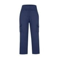 thumbnail image 3 of LLYWEY Cargo Pants for Girls High Waisted Yoga Pants with Pockets Causal Loose Wide Leg Trousers Drawstring Elastic Waist Pull On Pants Navy 9T, 3 of 6