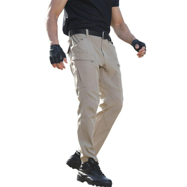Yusimy Men's Outdoor Washed Denim Work Pants Multi-Pocket Solid Color Loose Fit Durable Versatile Casual Trendy Utility Style