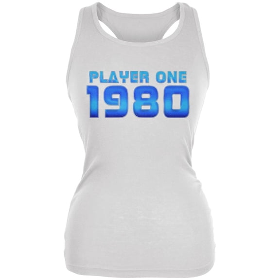 1980 Player One Birthday Juniors Soft Tank Top White X-LG