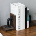 thumbnail image 3 of MyGift 1 Pair Industrial Pipe and Rustic Wood Bookends, Dark Brown, 3 of 7