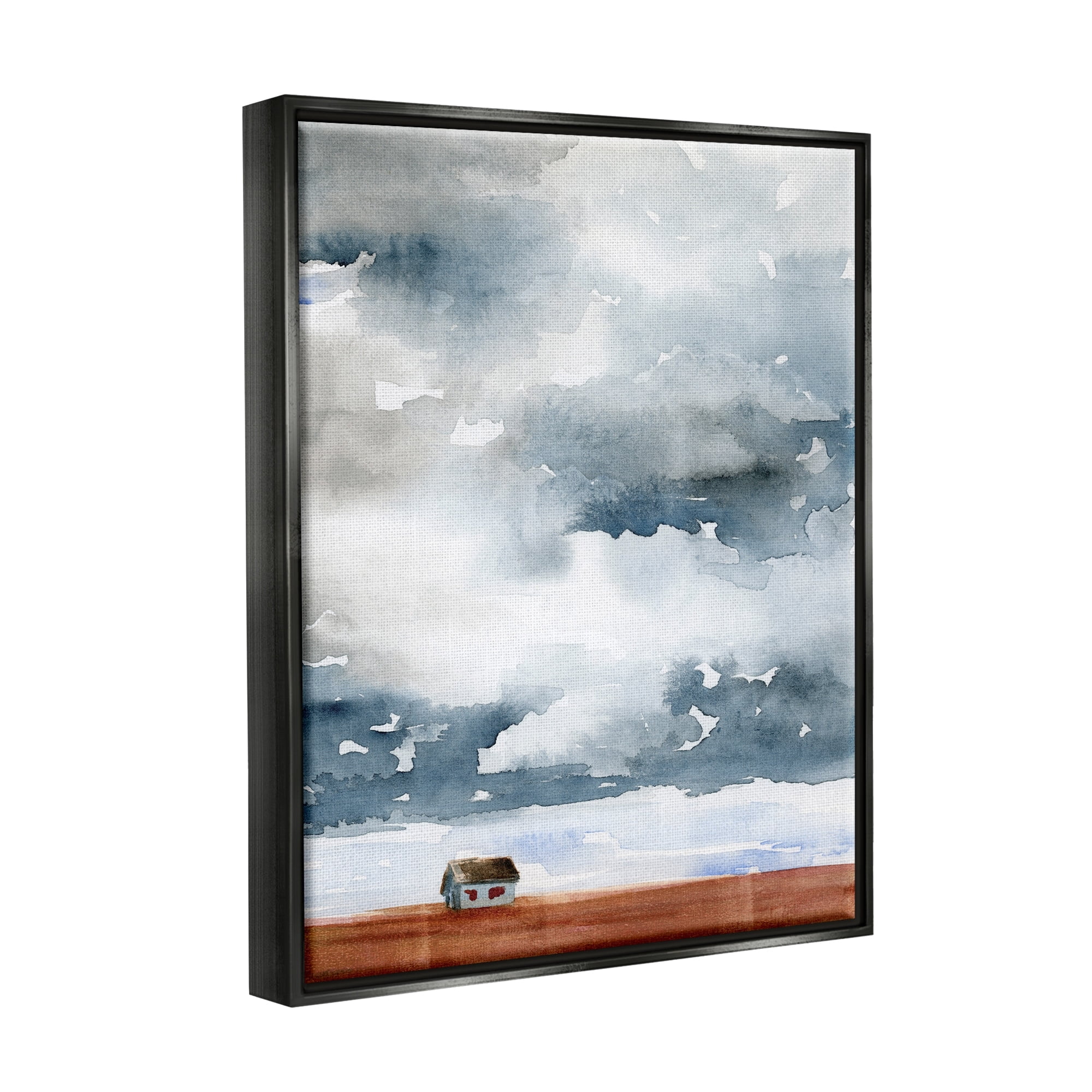 Stupell Industries Distant Rural Cottage Heavy Clouds Watercolor Painting Painting Metallic Gold Floating Framed Canvas Print Wall Art, Design by Jennifer Paxton Parker