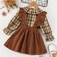 thumbnail image 4 of Sngxgn Toddler Girl Fall Clothes Solid Knitted Pullover Top A-Line Button Mini Skirt Set Girls 2Pcs Oufits(Coffee,100), 4 of 6