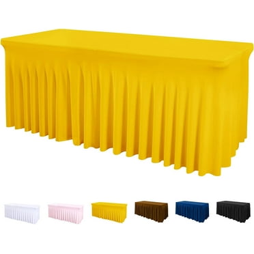 2 Packs 6ft White Spandex Table Skirts Wrinkle-Resistant Fabric Table ...