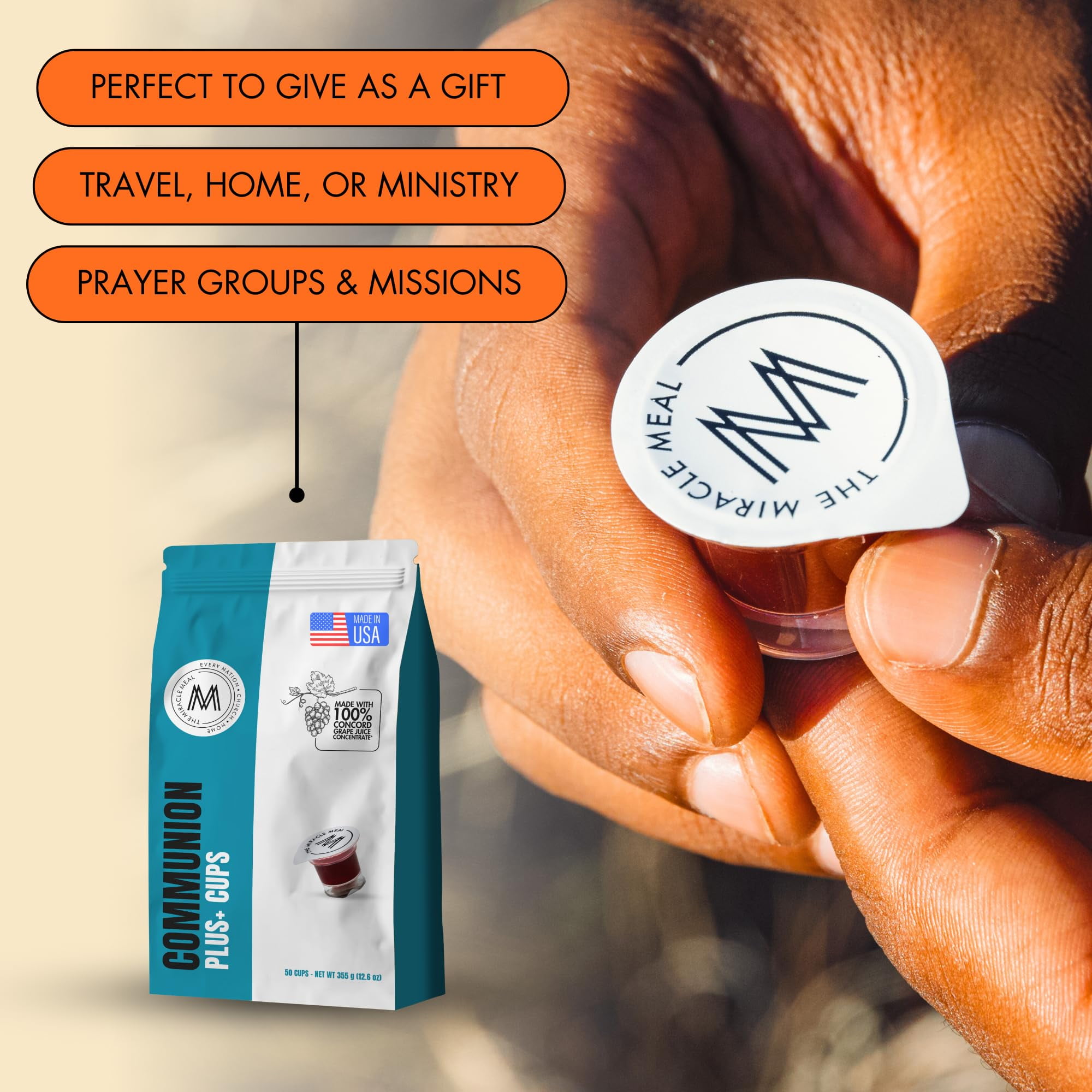Travel Pack: The Miracle Meal Pre-Filled Communion Plus+ Cup - Bag of 50 with Wafer & 100% Grape Juice