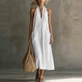 thumbnail image 4 of Wovilon Women's V-Neck Sleeveless Halter Maxi Dress with Pockets, Cotton Blend Loose Fit Casual Summer Long Style for Beach Vacation and Daily Wear, 4 of 5