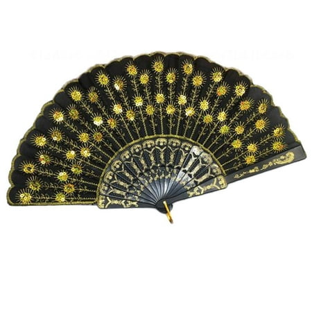 

Ladies Hand Fan Fabric Folding Fan Silky Feel Fancy Modern Chinese Decorative Hand Fan Gold 1pcs 23*2.3cm