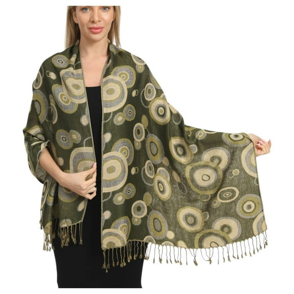 SILVERFEVER Scarf Pashmina Wrap with a Circle Pattern Dark Olive