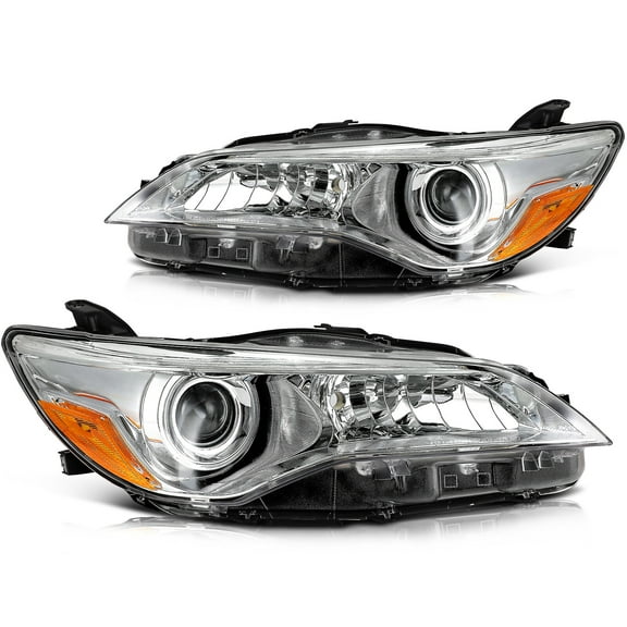 ECCPP Headlight Assembly Compatible For Toyota Camry 2015-2017 Driver and Passenger Side (Clear Lens Chrome Housing Amber Reflector)