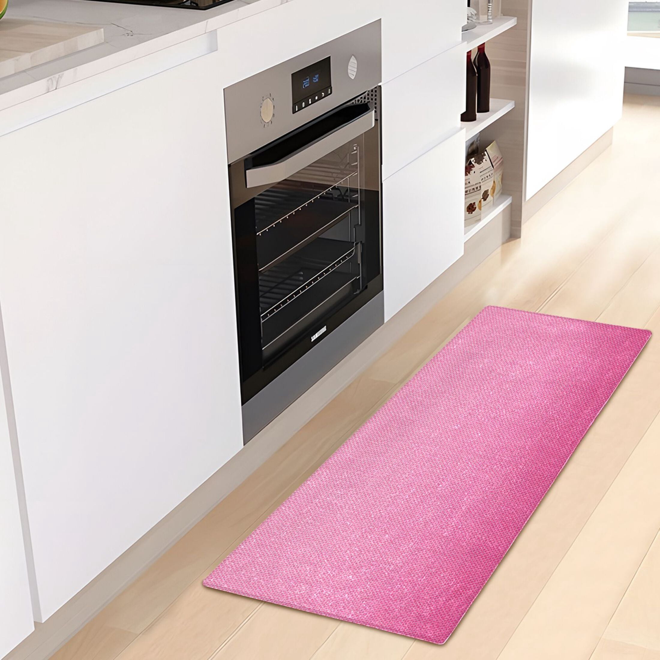 Gradient Pink Fabric Texture Plush Carpet Non Slip Runner Rug Absorbent Bath Mat 39" x 20"