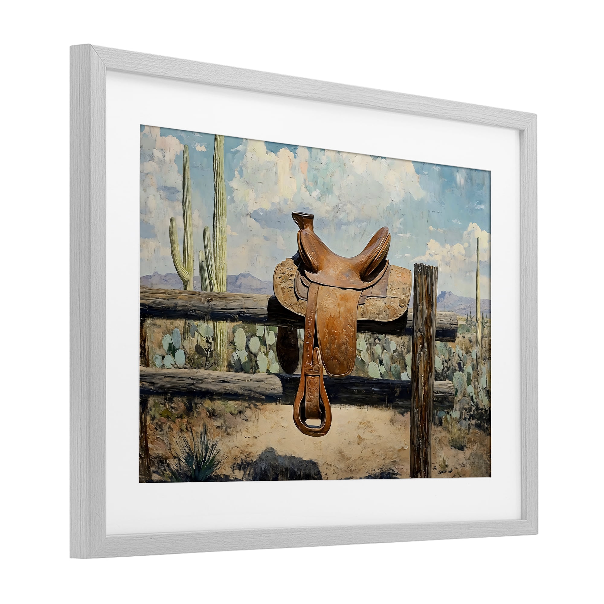 Stupell Industries Saddle on Desert Fence Gray Framed Print Under Glass, design by Franklyn Gregory