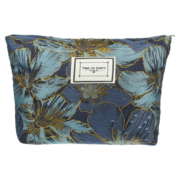 Unique Bargains Canvas Makeup Bag Large Capacity Makeup Pouch Cosmetic Pouch Women Cosmetic Bags Deep Blue