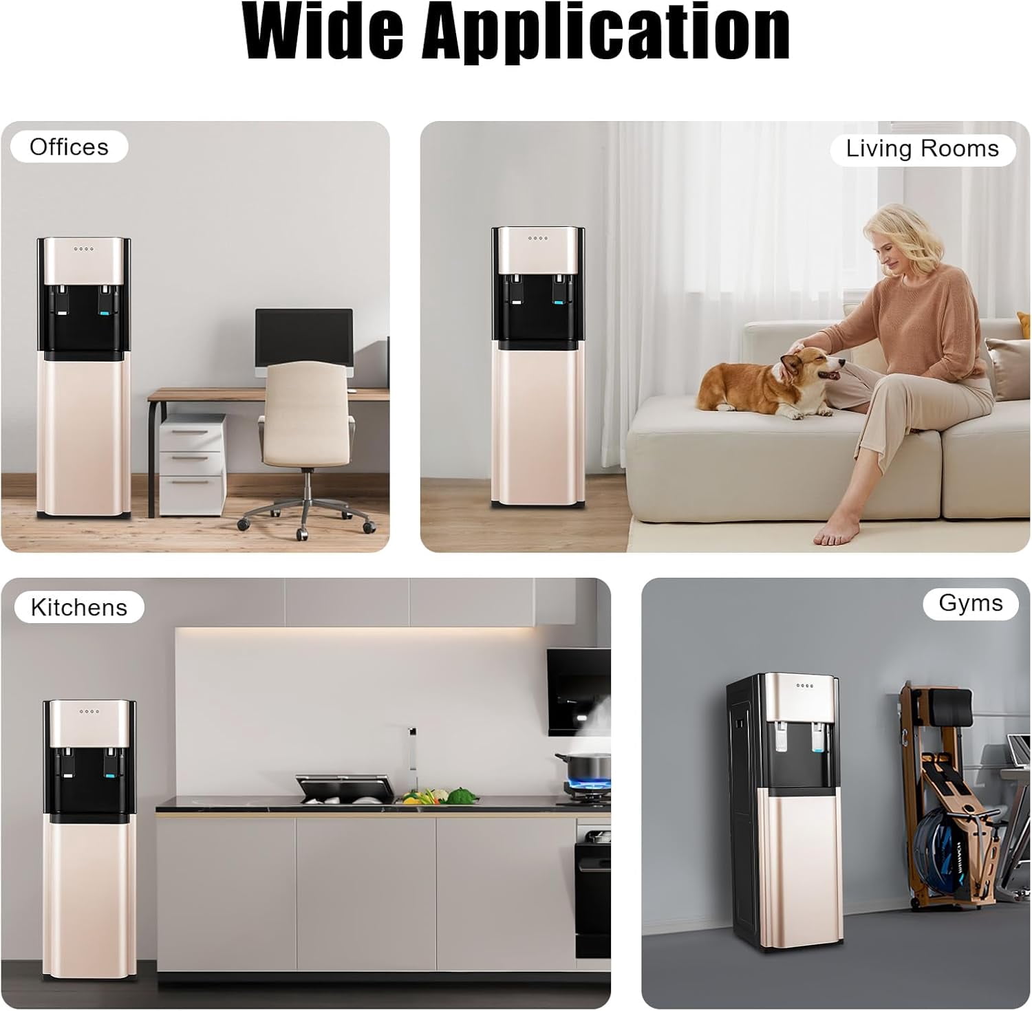 Bottom Loading Water Cooler Water Dispenser, Hot & Cold Water Dispenser for 5 Gallon Bottle with Detachable Water Collection Box and Heat-Sink Holes for Offices Nurseries Both Home Etc (Gold)