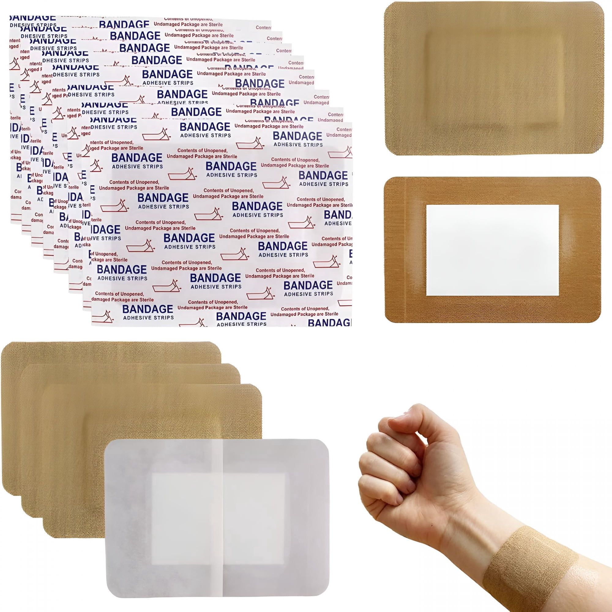 60 Pcs Large Adhesive Bandages 3 X 4 Inch Flexible Fabric Wound Care Bandages Extra Large Pads Breathable Protection for Knees Elbows Cuts Scrapes Daily First Aid