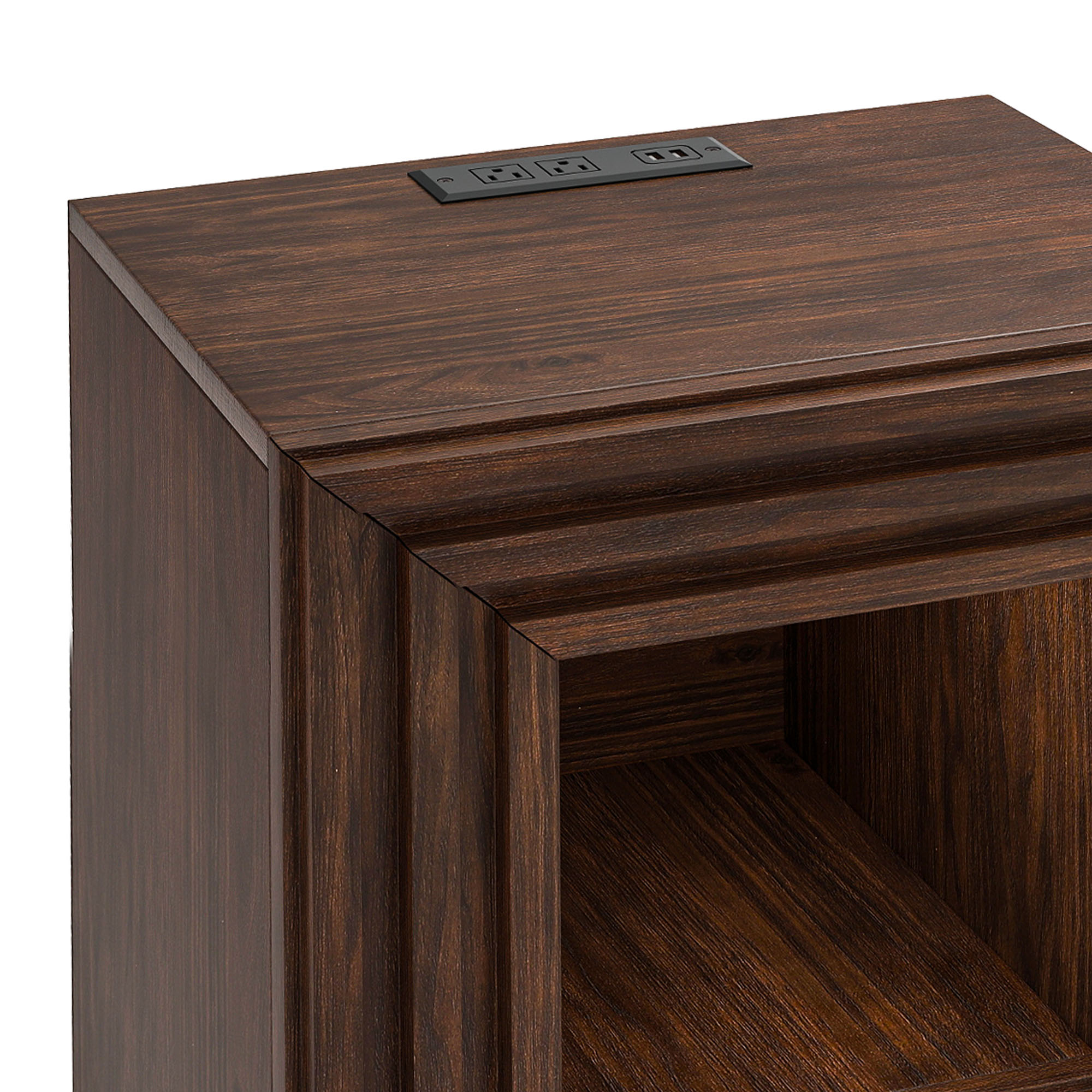 Uforic Square End Table with Charging Station & Storage Drawer, Rustic Side Table, Walnut