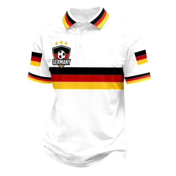 Ceisia Men Germany Stripe Football Logo Printed Short Sleeve Sports Polo Top White XL Gift