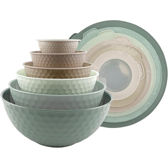 COOK WITH COLOR 12-Pc Mixing Bowls with Lids Set Plastic Bowls for Kitchen, Mint Embossed