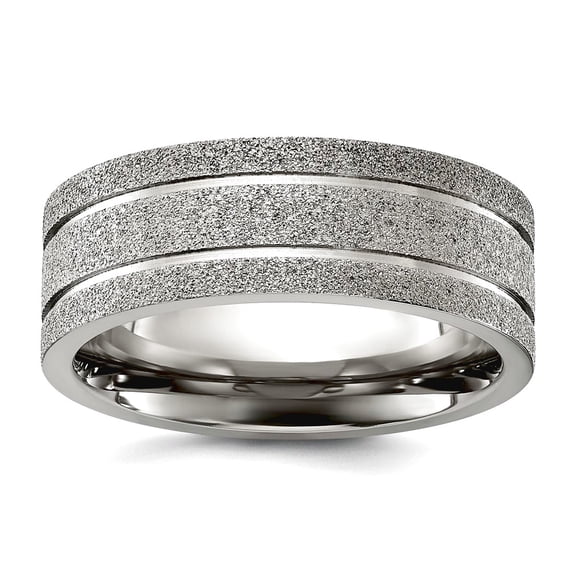 Titanium Polished Laser-cut Grooved 8mm Band Size 13 Ring for Women and Men - 5.0 Grams