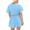 thumbnail image 3 of Casual V Neck Womens Summer Short Rompers Tie Front Wide Leg Jumpsuit, 3 of 5