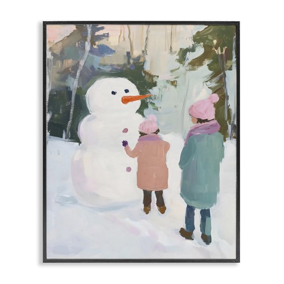Stupell Industries Two Girls With Snowman Black Framed Giclee Art, design by The Prints Vibe